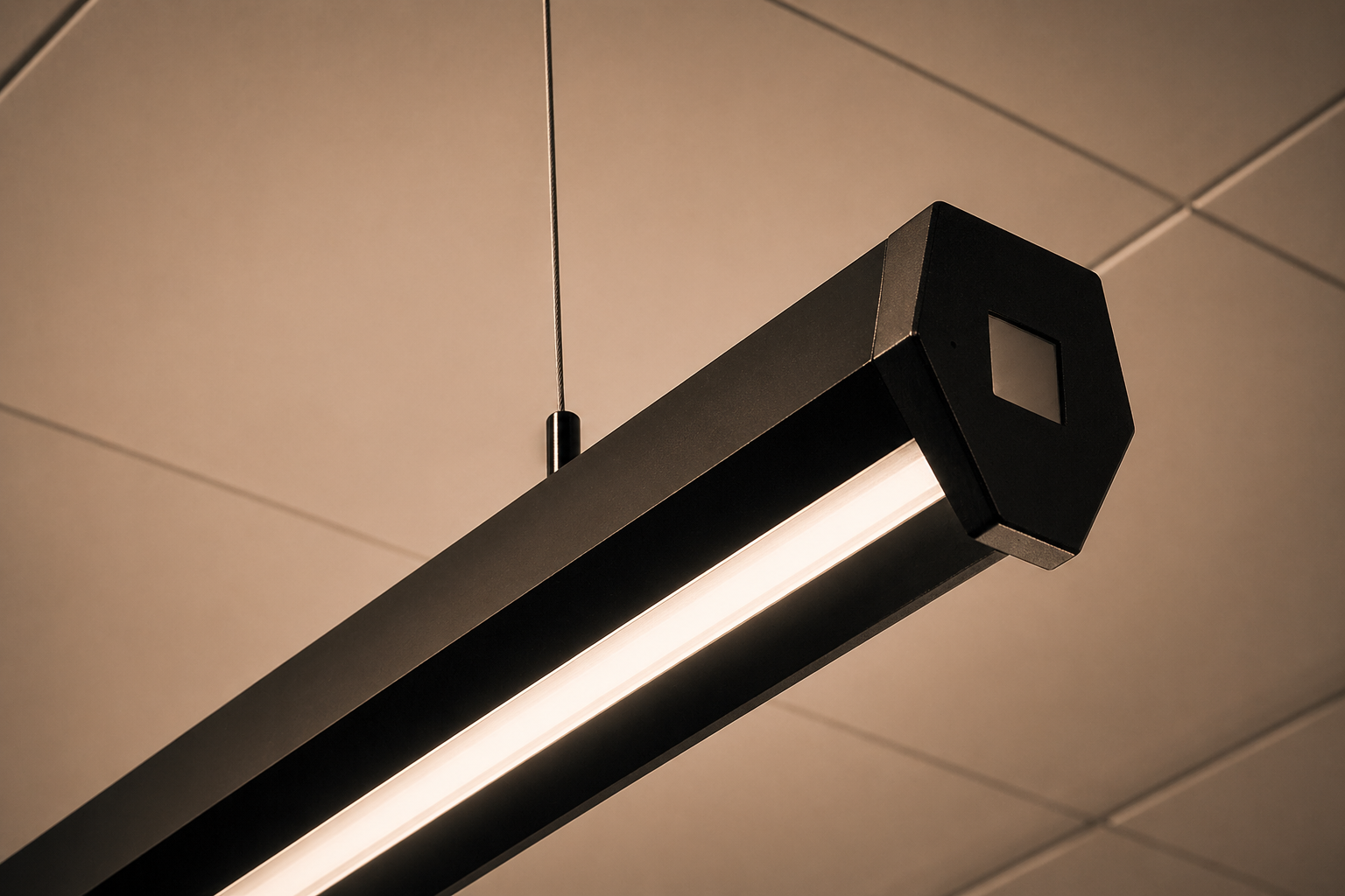 Suspended ceiling pendant, tight crop